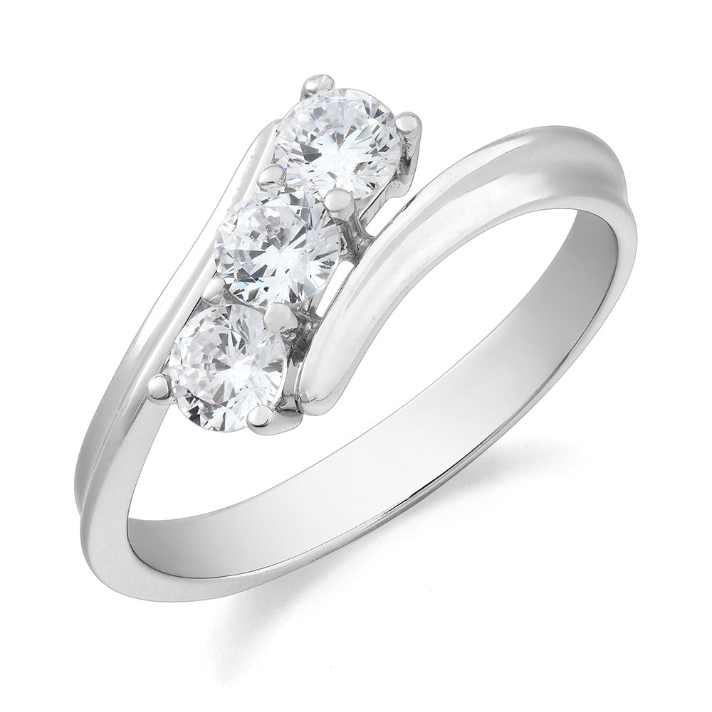 Ring Anello In Zirconi White Gold Wave Trilogy Ring With White