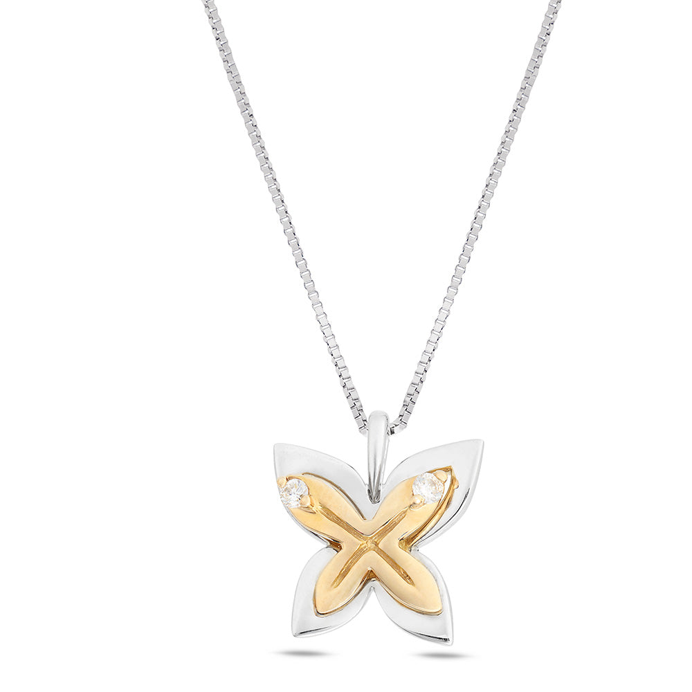Coccole necklace, butterfly in white and rose gold with diamonds